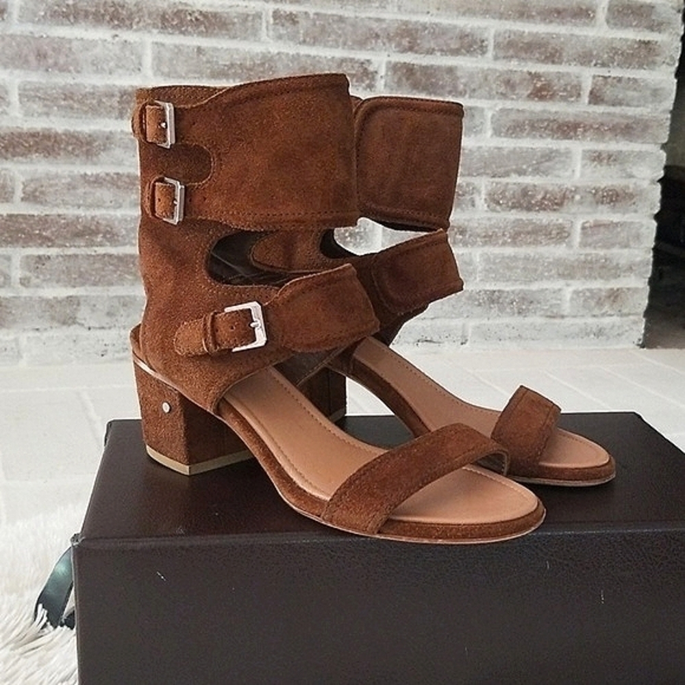 Laurence Dacade Suede Ankle Cuff Sandal Tan Brown